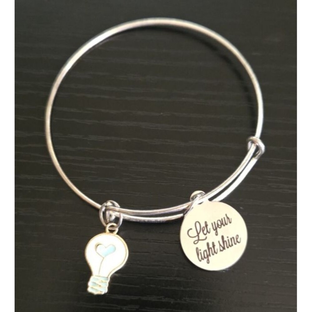 Let Your Light Shine Expandable Bangle Bracelet Silver Tone Inspirational Charm